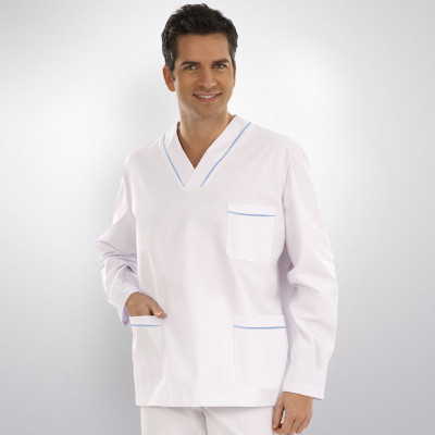 anade-chaqueta-medica-manga-uniforme-larga-blanca-azul